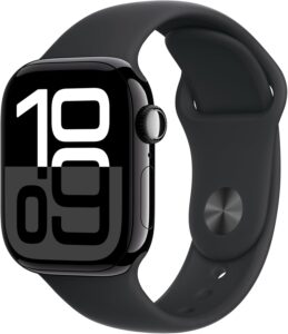 Apple Watch Series 10(GPSモデル)- 42mmジェットブラックアルミニウムケースとブラックスポーツバンド