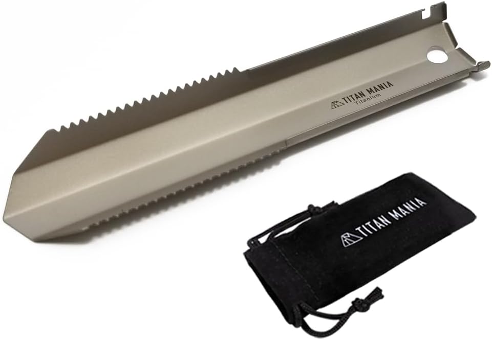 TITAN MANIA(チタンマニア) スコップ チタン製 軽量 頑丈 小型 携帯 スリム ミニ スリム シャベル ハンドスコップ こて アウトドア 便利 防災 収納袋付き キャンプ用品