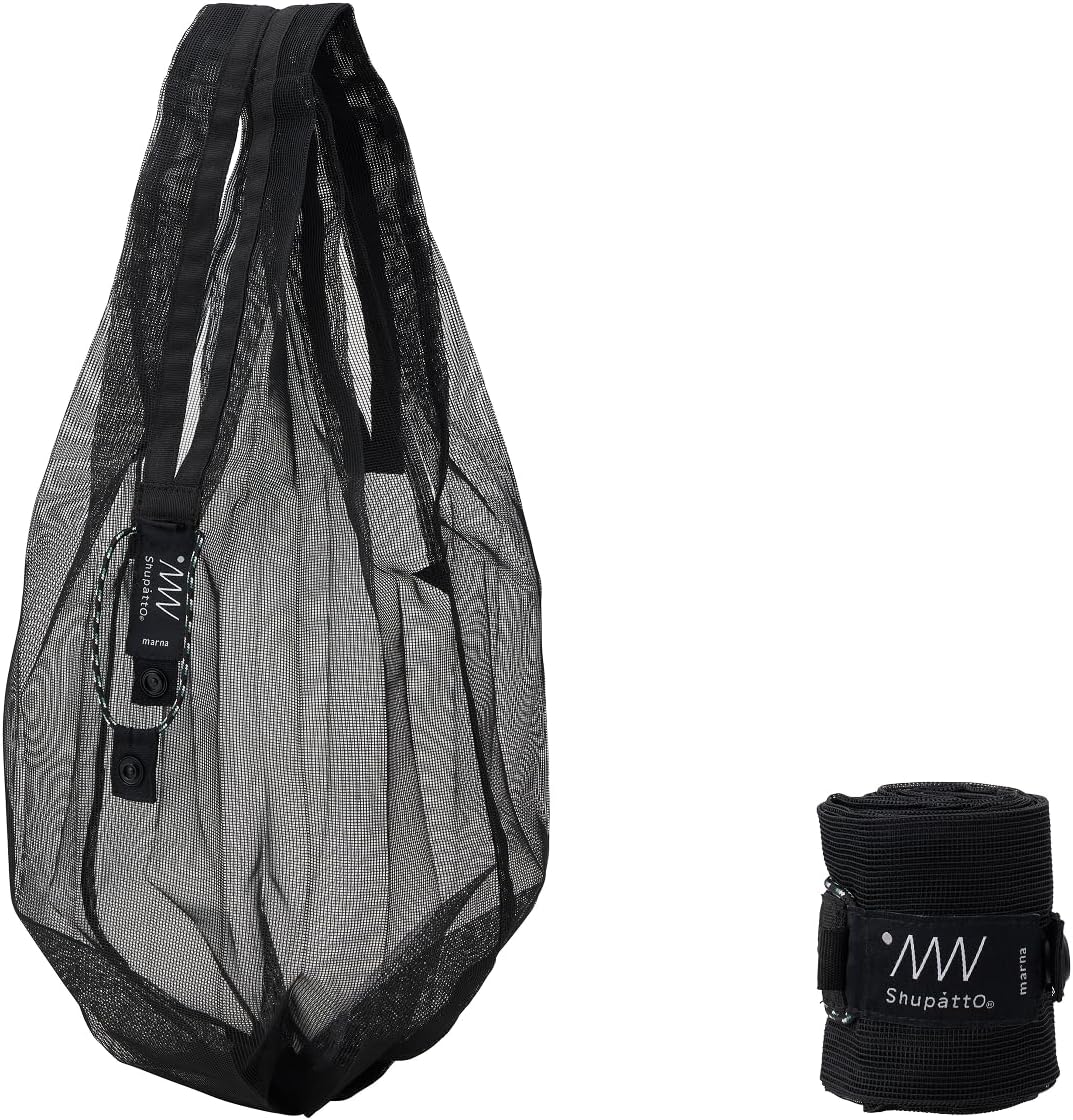 [マーナ] Shupatto メッシュバッグ (9L/25L サウナやジムにも) シュパット エコバッグ 折り畳み 大容量 (一気にたためる) ブラック