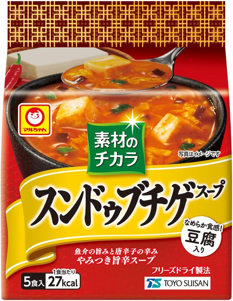 マルちゃん 素材のチカラ スンドゥブチゲスープ ( 5食入×6個 計30個 / インスタントスープ ) 即席 辛口 フリーズドライ チゲ スープ 魚介の旨みと唐辛子の辛み 豆腐入り 箱買い 東洋水産