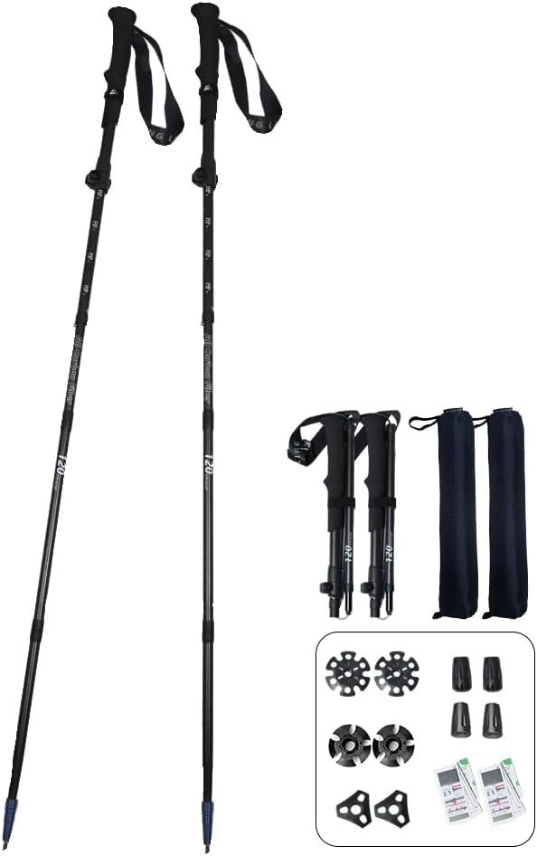 Hiking Life トレッキングポール 3Kカーボン 折り畳み式 2本セット【超軽量198g 収納サイズ34cm】登山用ストック ウォーキングポール 100-120cm調整可能 収納ポーチ付き 付属品5種類 日本語説明書 登山 ウォーキング アウトドア ハイキング 遠足 散歩 高齢者