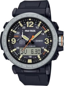 カシオ メンズ PRO TREK ステンレススチール 日本製クォーツウォッチ 樹脂ストラップ付き ブラック