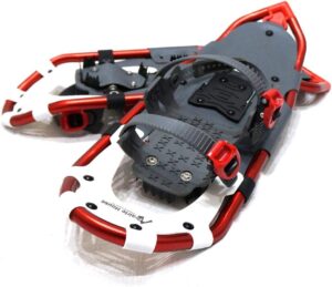 Prairie House スノーシュー リフター付き 25インチ 適応体重50～72kg 適合サイズ22.0cm～37.0cm対応（ブーツ可） アルミ製 軽量 メンズ レディース キッズ ジュニア 収納袋 氷上 雪山 ホワイト ブルー XO830