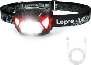 Lepro ヘッドライト 充電式 USB-C 高輝度 300ルーメン LED ヘッドランプ 【スポット・ワイドビーム切替/赤色サブライト搭載/実用点灯4～15時間/IPX4防水】 夜釣り 最適 登山 キャンプ 散歩 作業 アウトドア 釣り 災害 停電用 小型 軽量（ブラック）