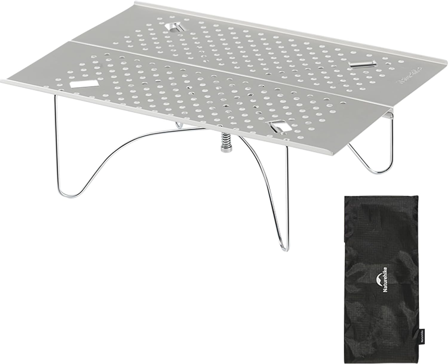 Naturehike 折り畳みテーブル ミニ 300g超軽量 耐荷重30kg 携帯便利 X型安定構造 組み立て不要 登山 ツーリング コンパクト 汚れに強い 耐高温 防水 耐久性 小さい アルミ合金 アウトドアテーブル キャンプ用 川遊び 室内用 ハイキング 旅行 収納袋付き (シルバー, Mini)
