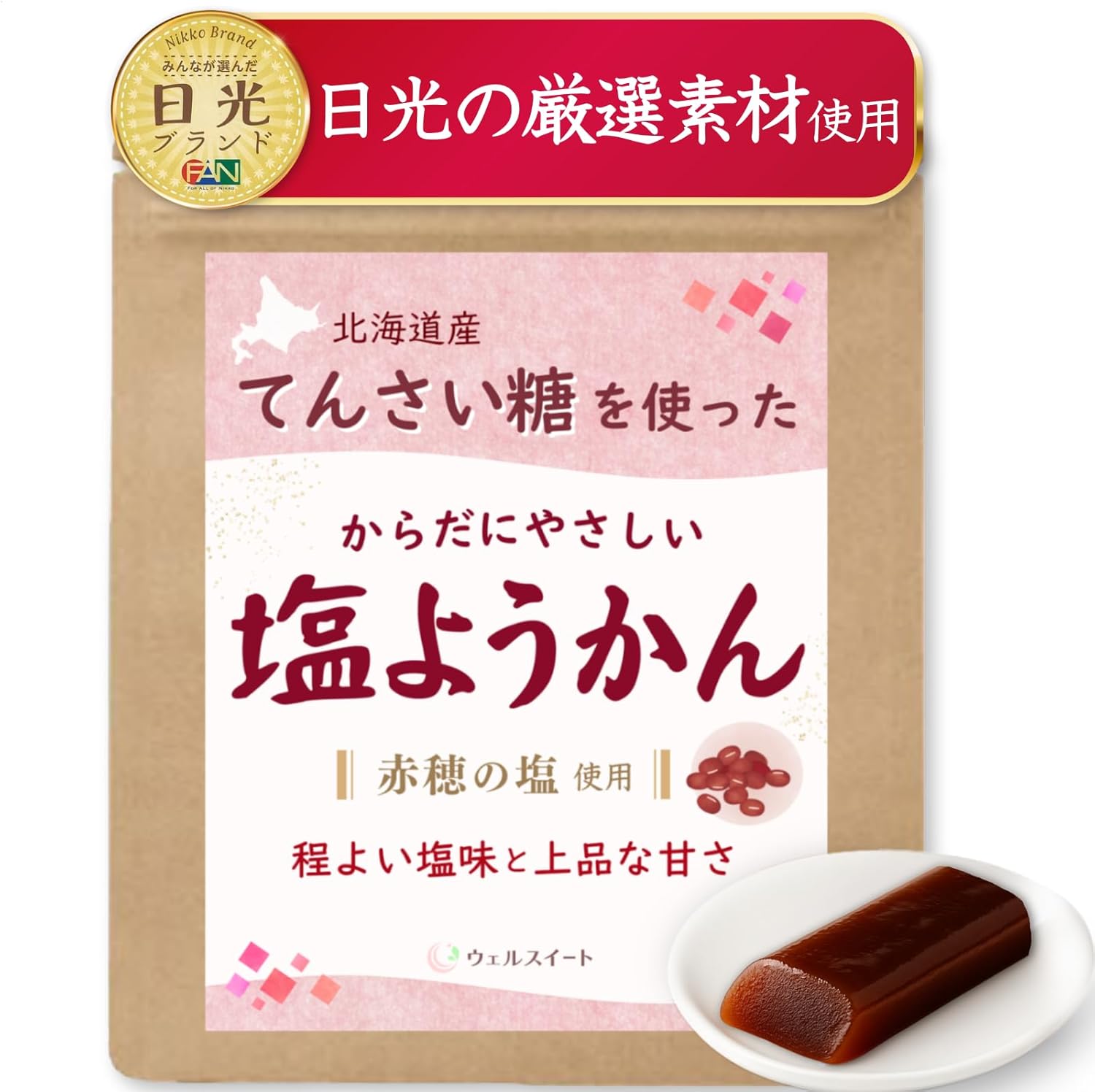 ウェルスイート 塩ようかん 羊羹 北海道小豆100％×てんさい糖 スティック個包装 ミニ ようかん 20g×10本