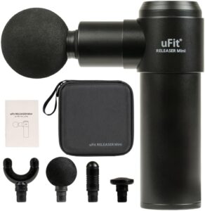 【日本国内ブランド】uFit RELEASER Mini 筋膜リリースガン ミニ 強力 8mm振幅 軽量 500g 静音 振動レベル4段階 アタッチメント4種 使い方動画 180日保証 プロアスリート愛用 水谷隼 ブラック ハンディガン プレゼント