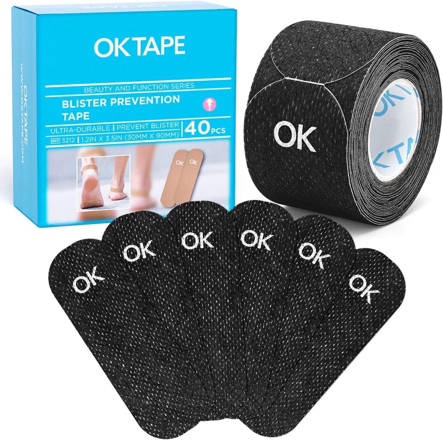 OKTAPE 靴擦れ防止テープ 40枚 靴ズレ防止 剥がれない 保護テープ 通気性 防水 耐汗 かかと つま先 ランニング 靴ズレ防止 柔らかい 長時間持ち (ブラック)