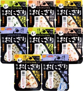 尾西食品 アルファ米 携帯おにぎり 鮭・五目おこわ・わかめ・昆布 2袋×4種 (非常食・保存食)